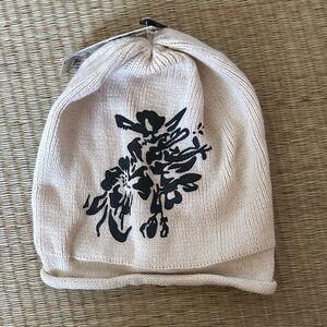 “Basic” Cream Beanie with Black Floral Design